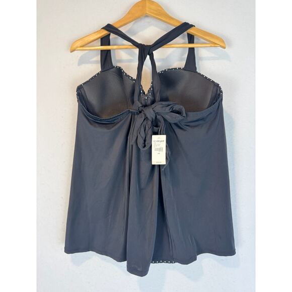 Lane Bryant Fitted Underwire Tankini Top 44D Black‎ White Polka Dots - Picture 2 of 5